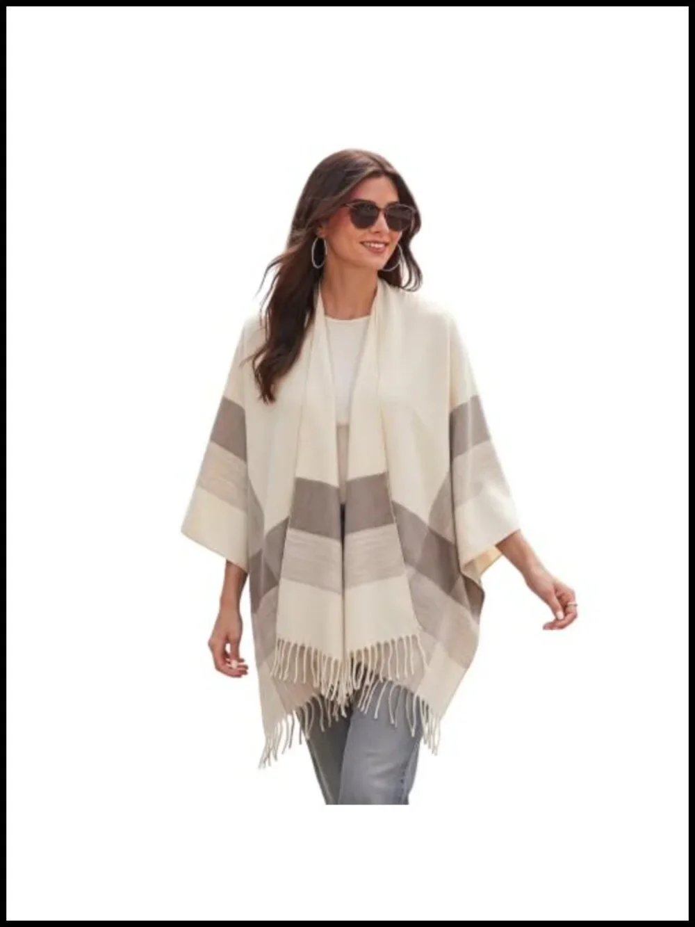 Women's Open Front Poncho Cape Shawl Wrap Sweater Soft Cashmere Blend Cardigan